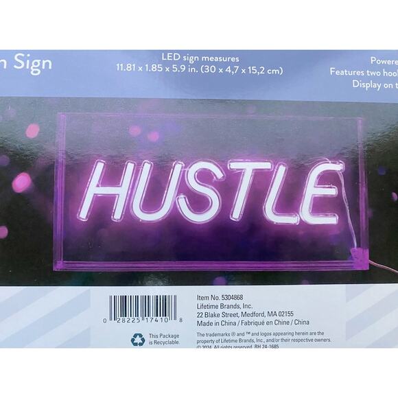 Elements LED Neon Hustle Light-Up Sign Clear Acrylic Hot Pink New & Unopened - Picture 2 of 8